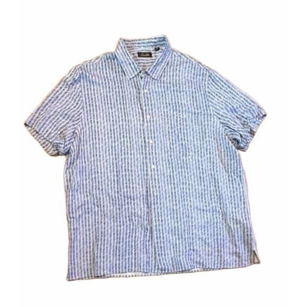 Tasso Elba Blue Striped Short Sleeve Silk Blend Button Up Shirt XXL